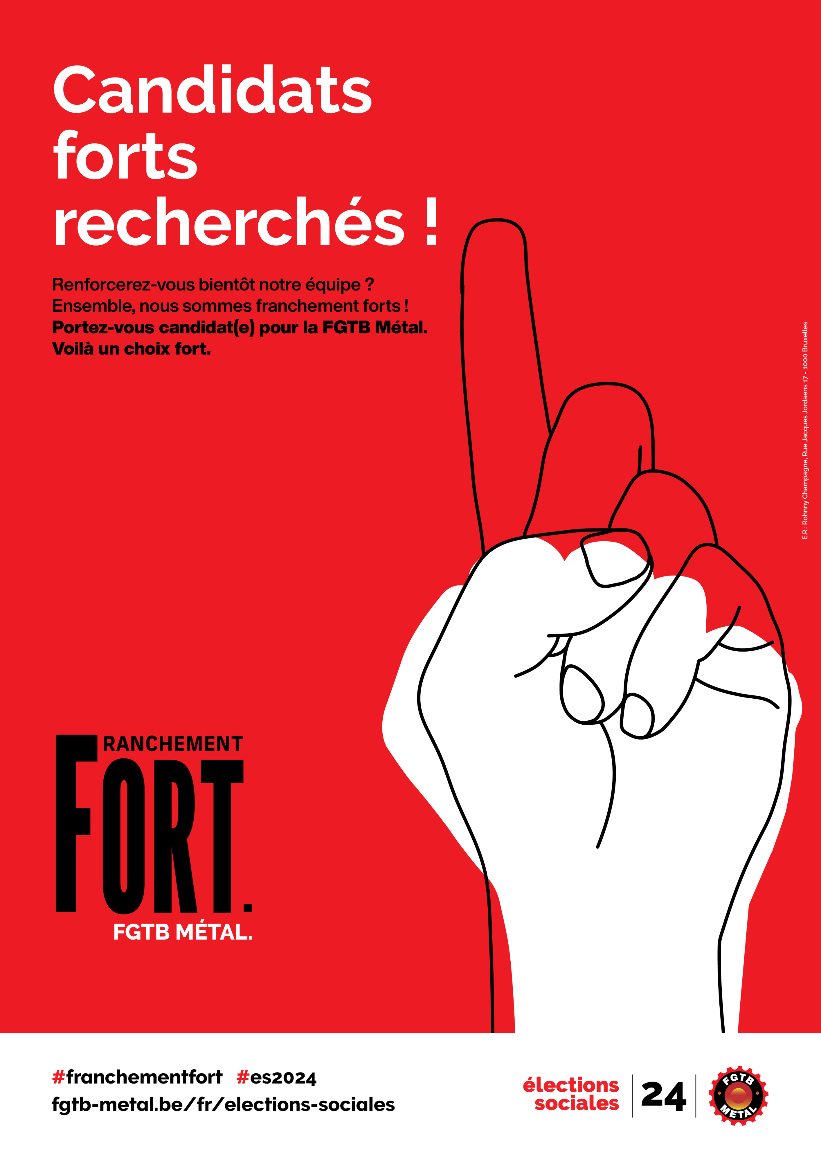 rode affiche voor de zoektocht naar kandidaten voor de SV2024, in het Frans