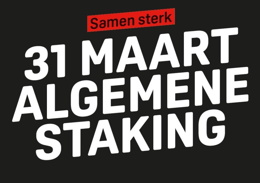 Zwarte pancarte met woorden staking 31 maart 